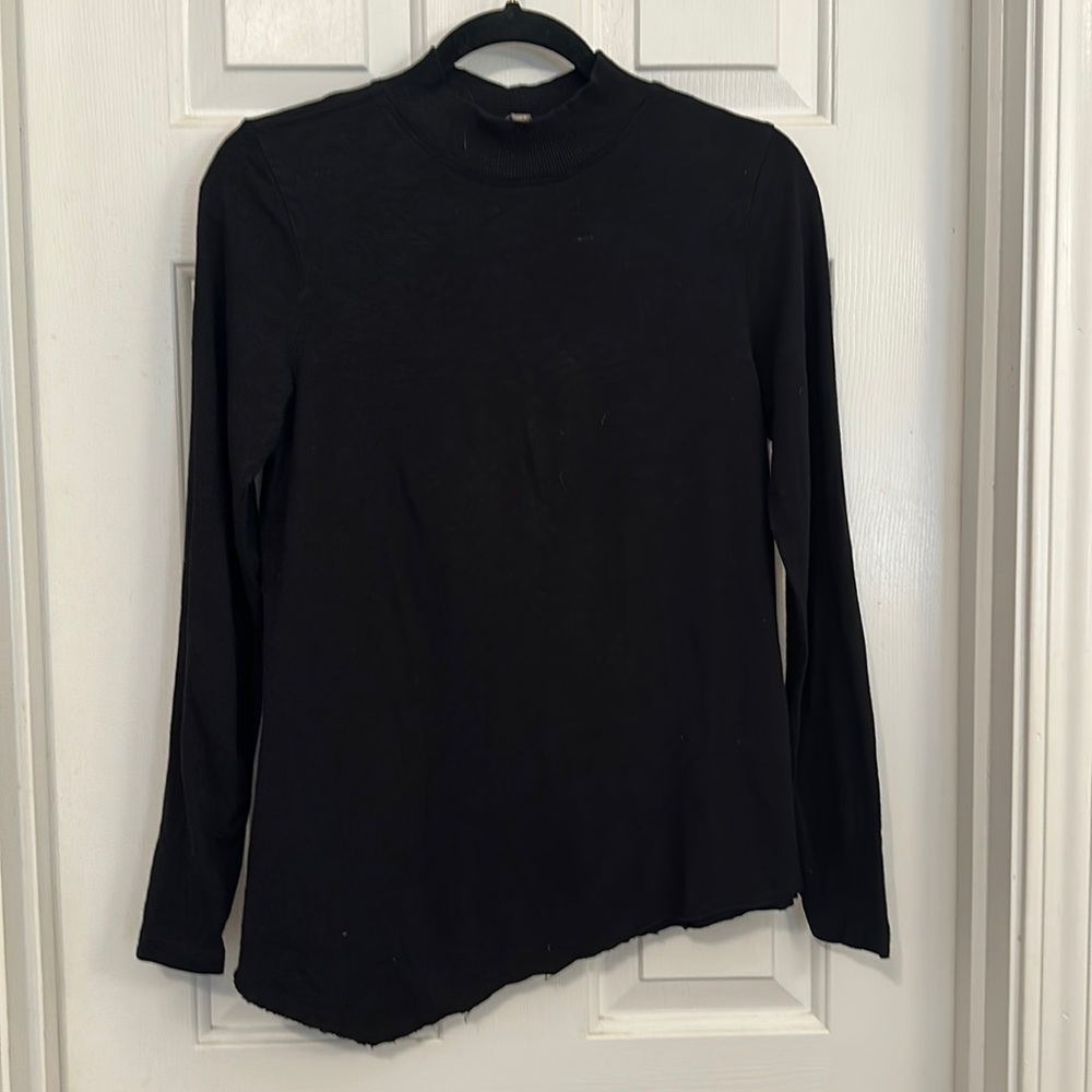 Lilla p asymmetrical long sleeve cotton modal black mock neck tee XS